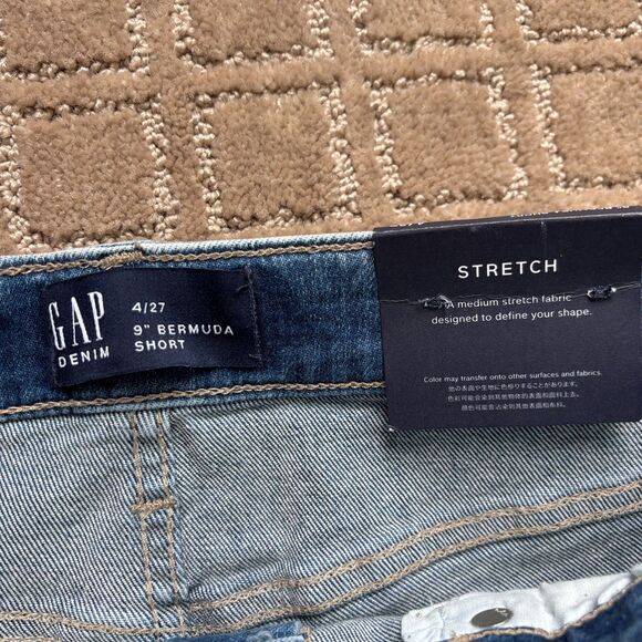 Gap Jean Denim Bermuda Shorts Women's 4/27 Medium Wash 9" Stretch Cut Off NWT - Picture 3 of 5